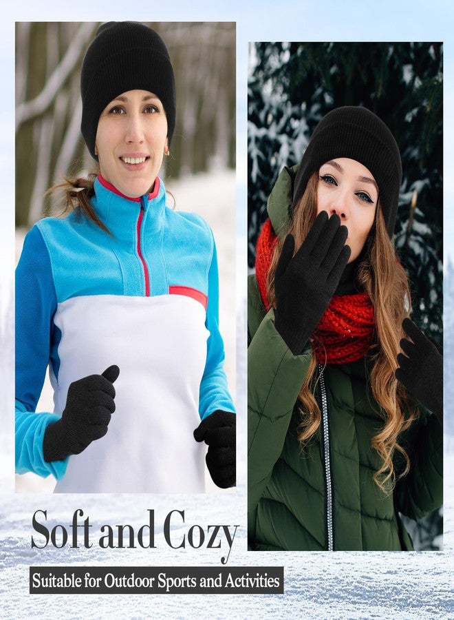 ShinyMatch Winter Beanie Hat Gloves Set, Soft Knitted Hat Stretchy Gloves Warm Skull Cap Set for Women Men Gifts (Black) - Image 5